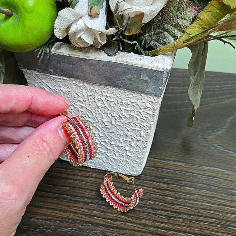 NEW Unique & Delicately Hand Beaded Miyuk  SS Gold-toned Hypoallergenic Earrings